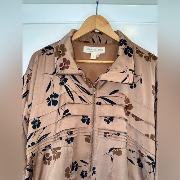 saltwater LUXE Floral Satin Zip Bomber Jacket Coat Tan Asherton Boho Festival M - Picture 6 of 16